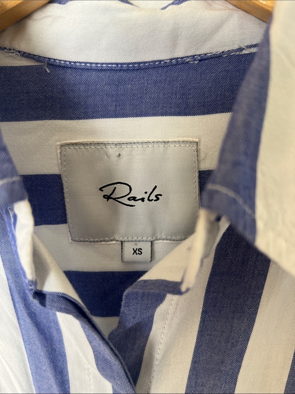 Rails Hayden blue and white thick stripe button down blouse - Picture 4 of 7
